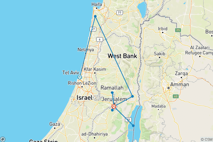 Mapa de Israel y los Territorios Palestinos aventura Real Food (10 destinations)