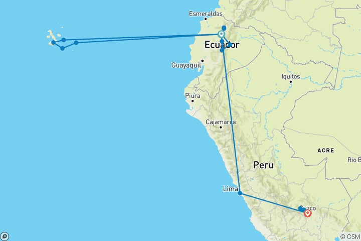 Mapa de Explorador de Ecuador, Galápagos y Perú (21 destinations)