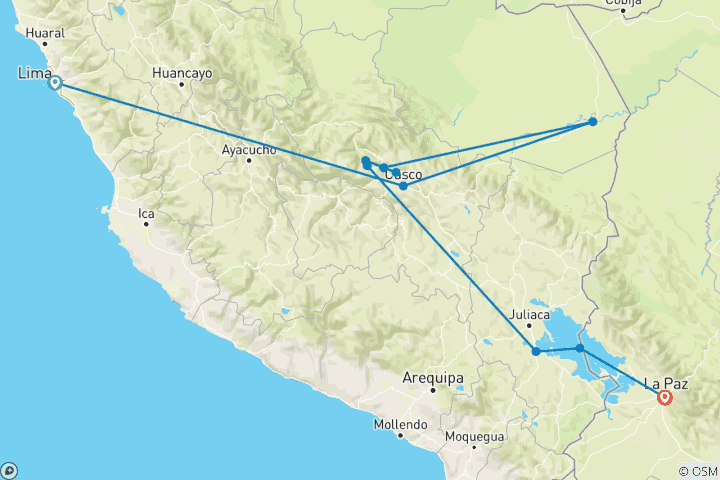 Map of Sacred Land of the Incas (10 destinations)