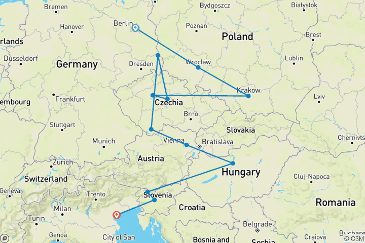 Carte du circuit L'Europe centrale réelle