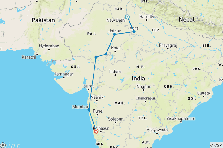 Map of India Real Food Adventure (from Delhi to Goa)