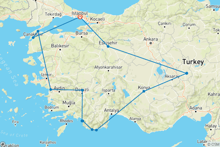 Carte du circuit Le meilleur de la Turquie (14 destinations)