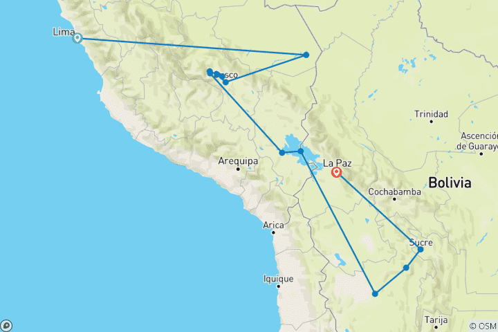 Map of Explore Peru & Bolivia (26 destinations)