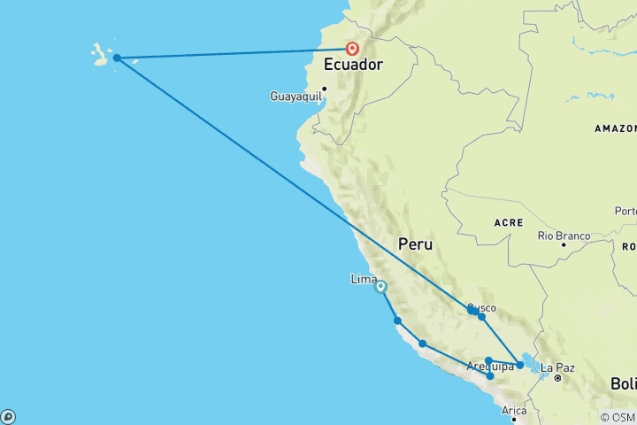 Map of Peru & Galapagos Explorer (12 destinations)