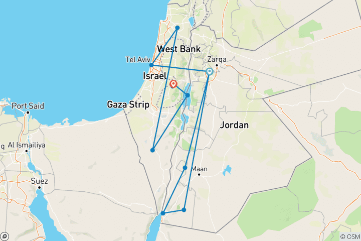 Map of Classic Jordan, Israel and the Palestinian Territories