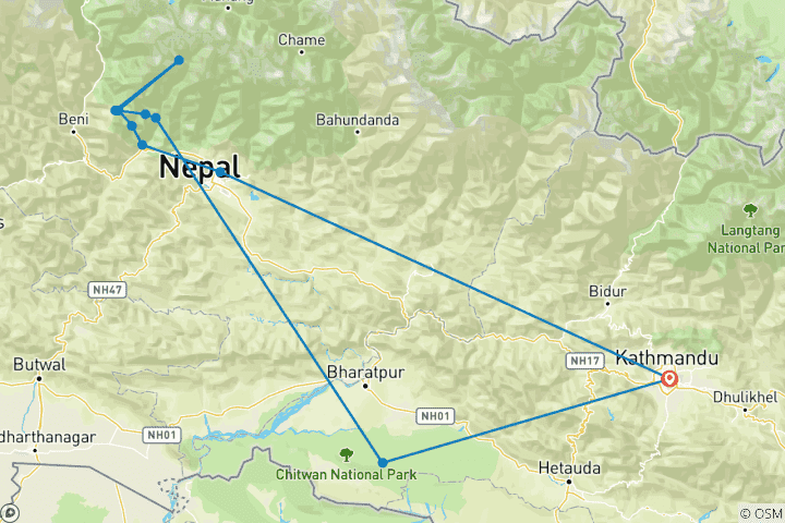 Map of Nepal: Women's Expedition (including Annapurna)