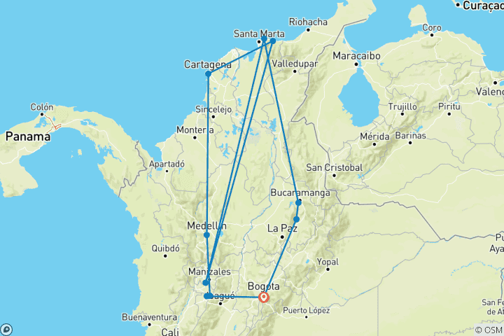 Map of Best of Colombia (11 destinations)