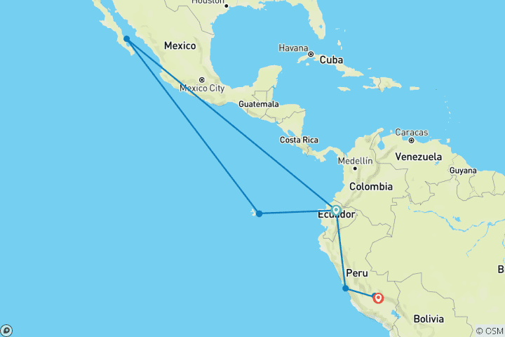 Carte du circuit Aventure aux Galápagos et sur la Piste Inca (22 destinations)