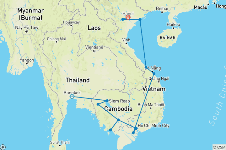 Map of Cambodia & Vietnam Experience (13 destinations)