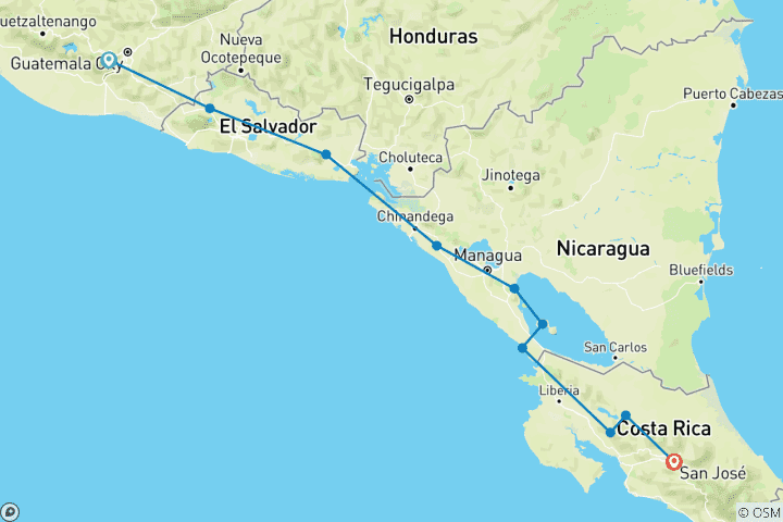 Map of Real Guatemala to Costa Rica (including Santa Ana)