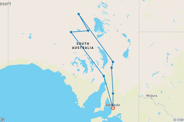 Map of South Australia Outback Adventure (18 destinations)