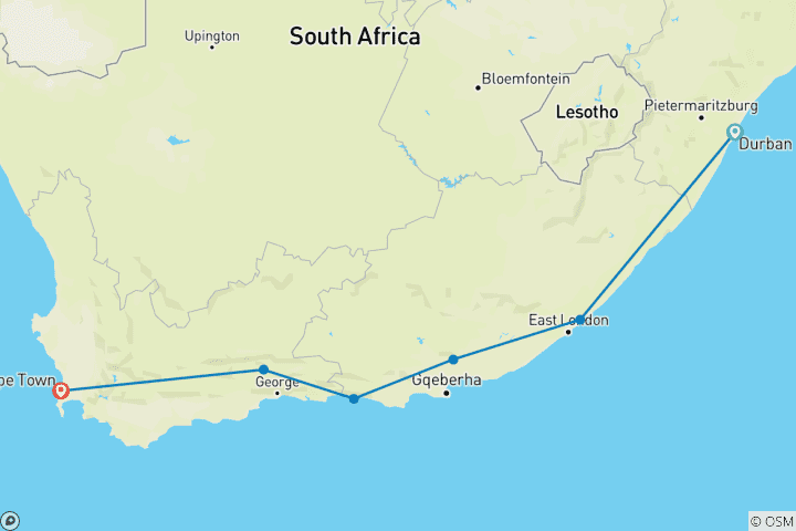 Map of Garden Route Adventure (6 destinations)