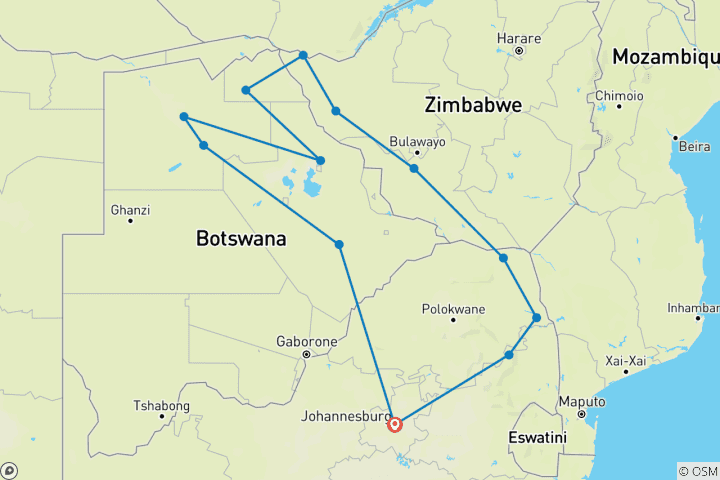 Map of Explore Southern Africa (including Bourke's Luck Potholes)