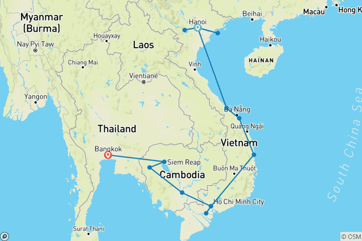 Map of Vietnam & Cambodia Adventure (15 destinations)