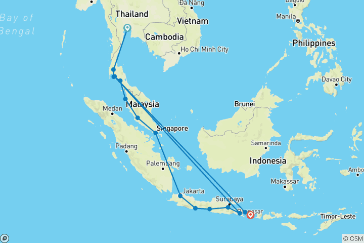 Map of Bangkok to Bali (including Krabi)