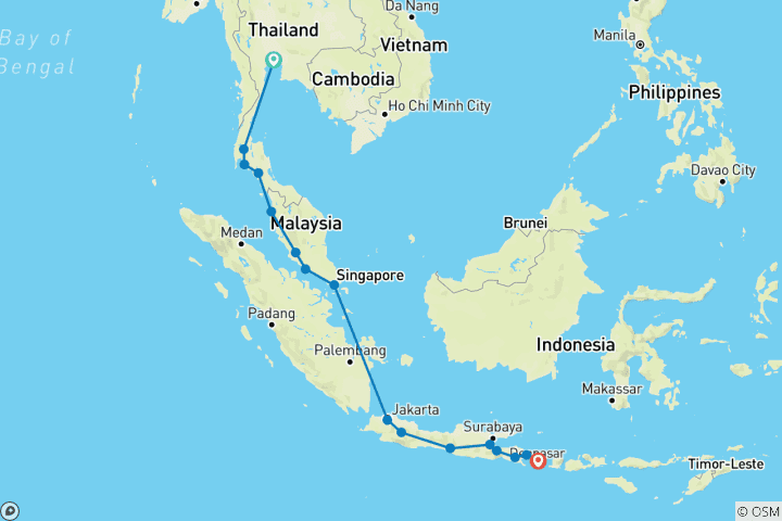 Map of Bangkok to Bali (from Bangkok to Ubud)