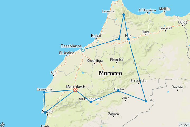 Carte du circuit Le Maroc sensationnel (11 destinations)