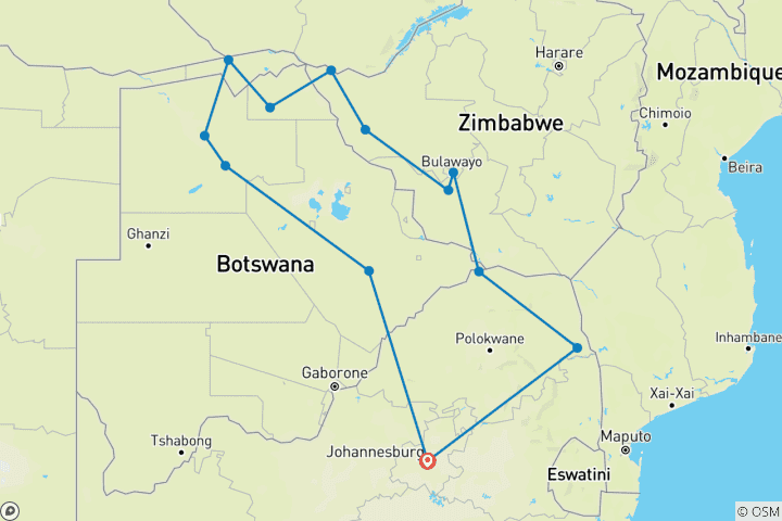 Map of Real Southern Africa (13 destinations)