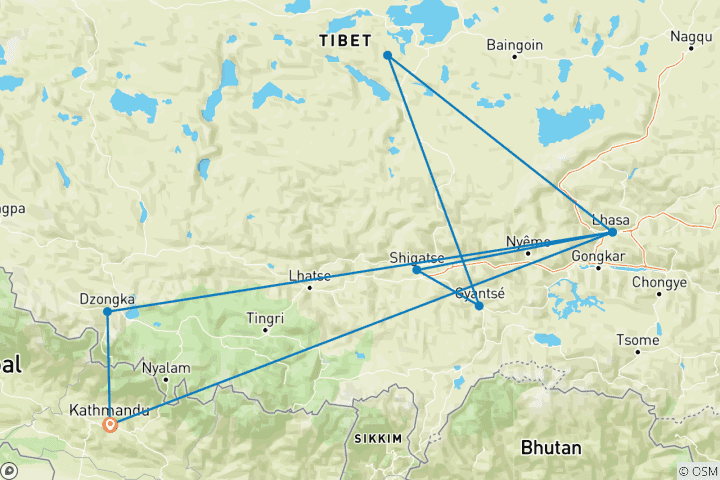 Carte du circuit Circuit au Tibet avec le nord de l'EBC
