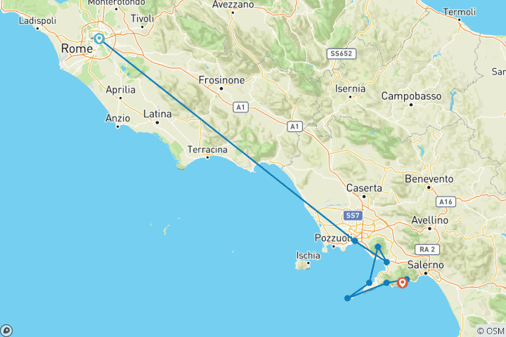 Carte du circuit De Rome à Amalfi (9 destinations)