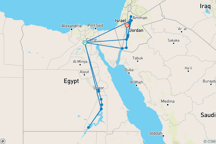 Carte du circuit Égypte et Jordanie classiques (from Le Caire to Mer Morte)