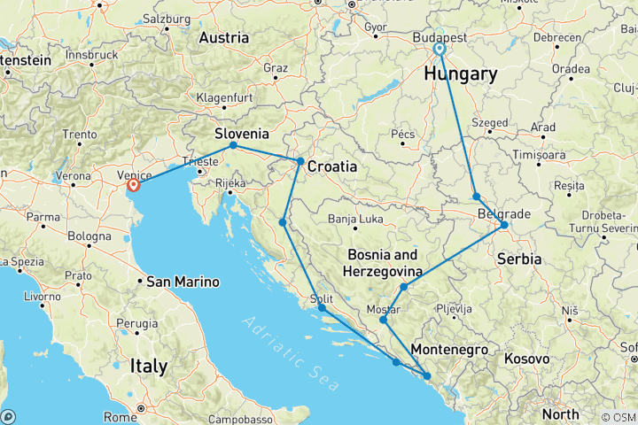 Carte du circuit De Budapest à Venise (12 destinations)