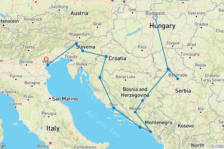 Carte du circuit De Budapest à Venise (from Budapest to Vénétie)