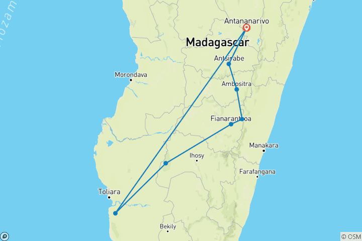 Map of Madagascar Adventure (8 destinations)