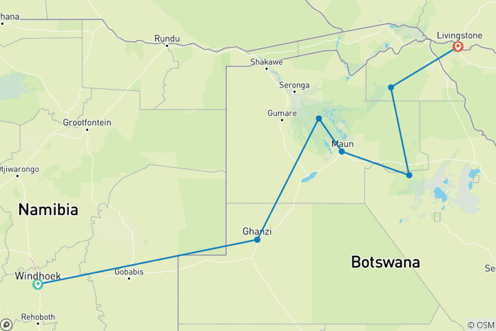 Map of Botswana Adventure