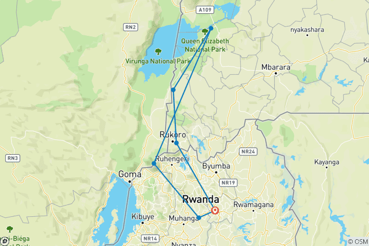 Map of Remarkable Rwanda & Gorillas of Uganda (7 destinations)