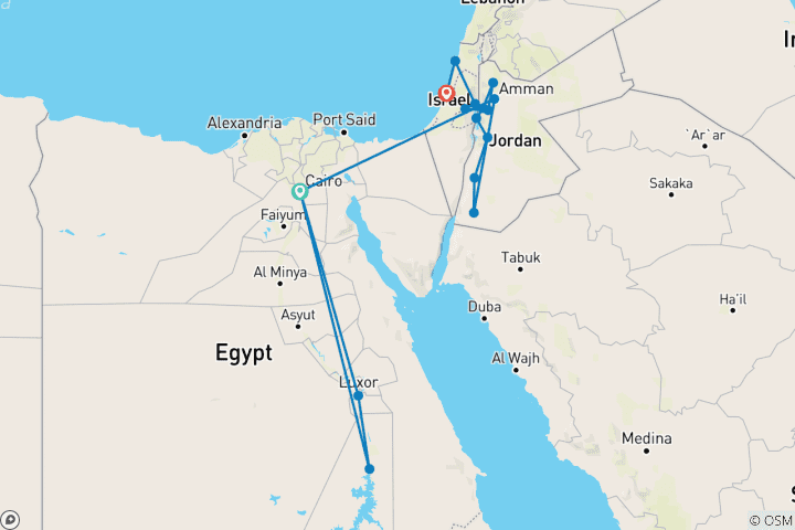 Map of Egypt, Jordan, Israel & the Palestinian Territories (16 destinations)