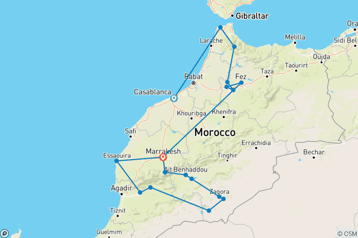 Map of Morocco Encompassed (19 destinations)