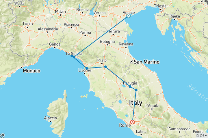 Karte von Italien Erlebnisreise (8 Destinationen)