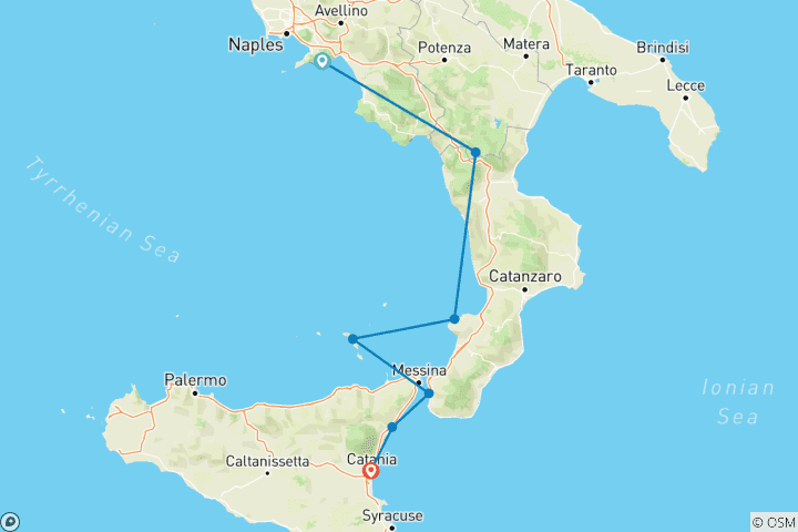 Carte du circuit Italie : Les hauts lieux de la Calabre (from Amalfi to Catane)