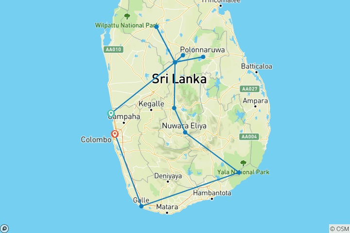 Map of Premium Sri Lanka in Depth (13 destinations)