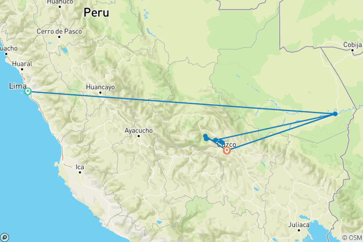Map of Premium Peru, Chile & Argentina (from Lima to Cusco)