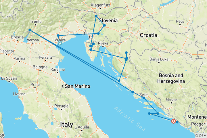 Map of Premium Venice to Dubrovnik (from Venice to Elaphiti Islands)