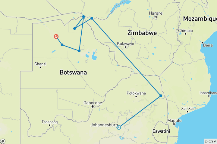 Map of Premium Southern Africa in Depth (from Johannesburg to Okavango Delta)