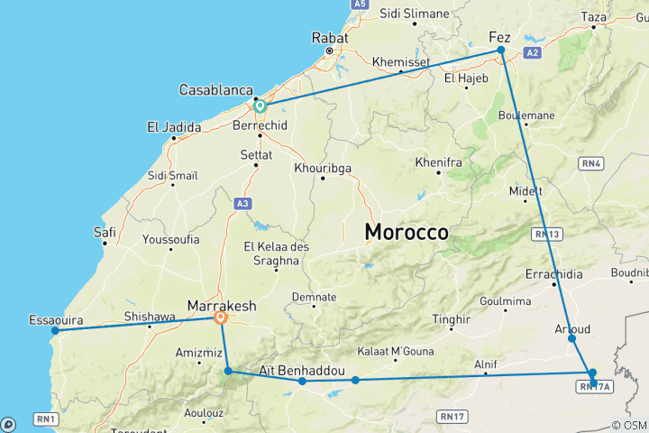 Map of Premium Morocco Explorer with Essaouira (11 destinations)