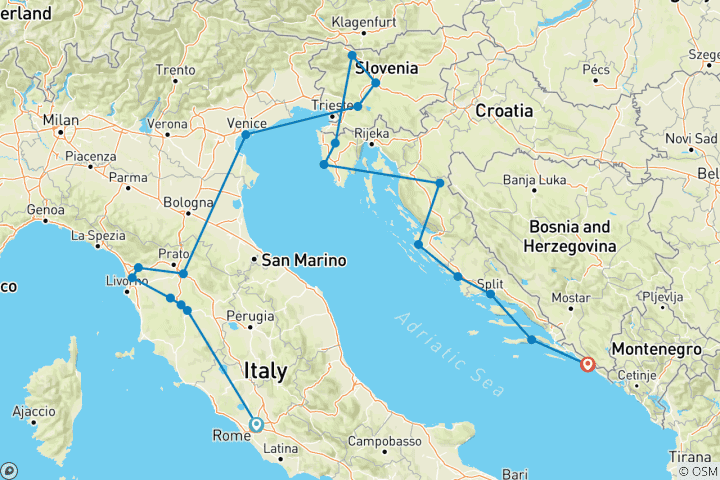 Map of Premium Rome to Dubrovnik (19 destinations)