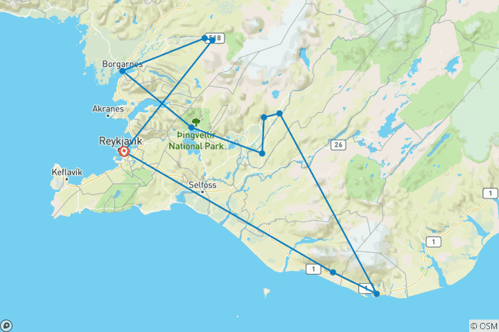Map of Scenic Iceland and the Northern Lights (Small Groups)