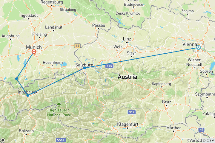 Mapa de Mercados de Navidad de Austria y Baviera (Grupos pequeños)