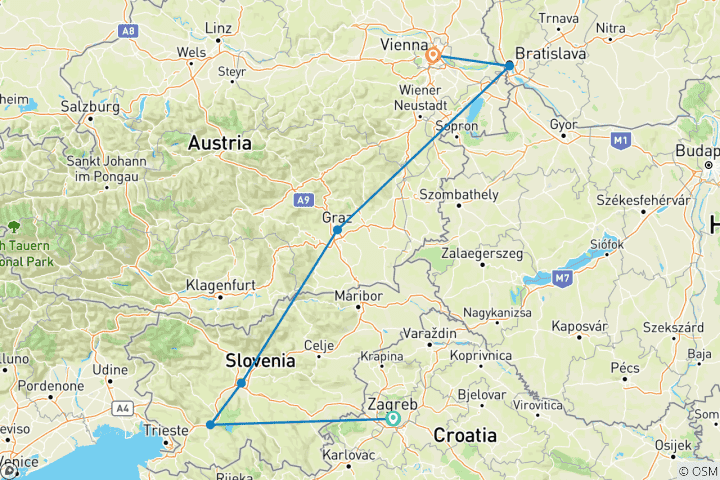 Mapa de Mercados navideños de Croacia, Eslovenia y Austria (clásico, 8 días)