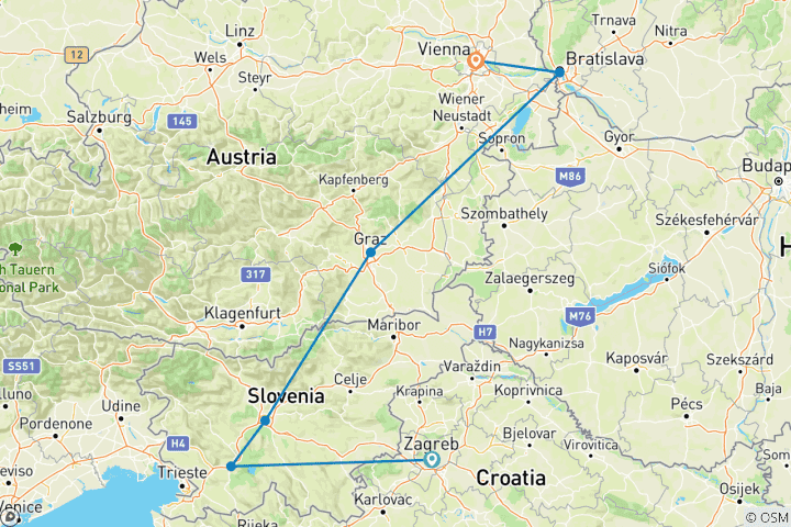 Carte du circuit Marchés de Noël de Croatie, Slovénie et Autriche (petits groupes)