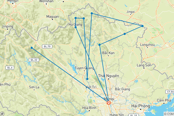 Mapa de Aventura Única en el Noreste de Vietnam: Ha Giang, Cascada de Ban Gioc, Lago Ba Be, Sapa, Fansipang - 7Días/6Noches