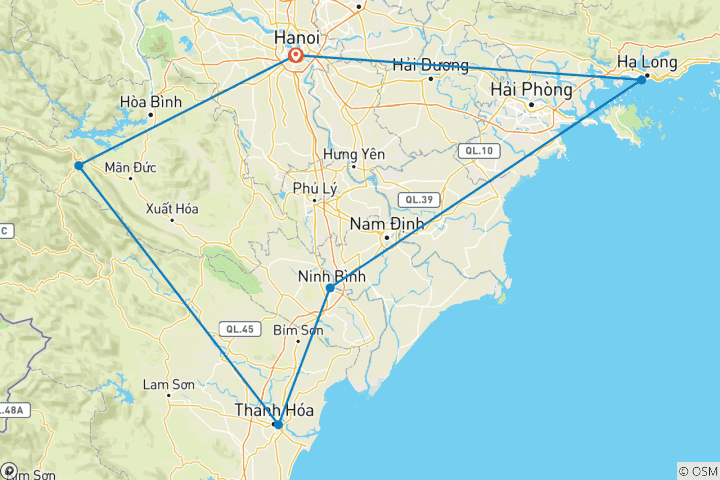 Map of Brilliant Northern Vietnam School Package Tours from Hanoi to Mai Chau , Ninh Binh , Halong Bay