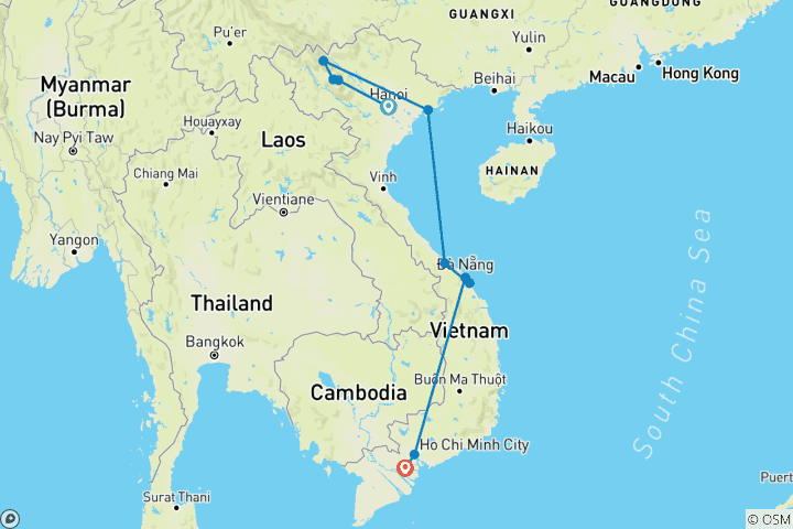 Map of 14-Day Wonderful Vietnam School Tour & Student trips From North To South