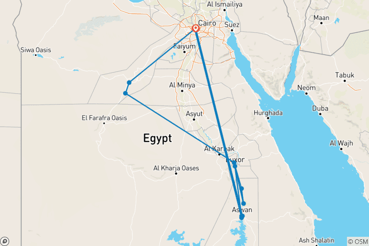 Map of Egypt Treasures  (Cairo, Aswan, Luxor, Felucca sailing ,black &white desert safari) with Domestic flight