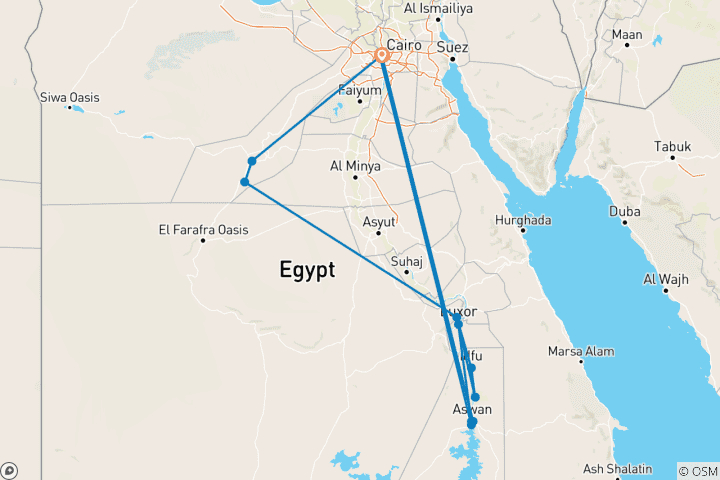 Map of Egypt treasures  (cairo, Aswan, Luxor,Felucca sailing ,black &white desert safari) with Domestic flight