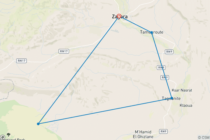 Map of Zagora To Erg Chigaga Desert Sahara Express In 2-Days